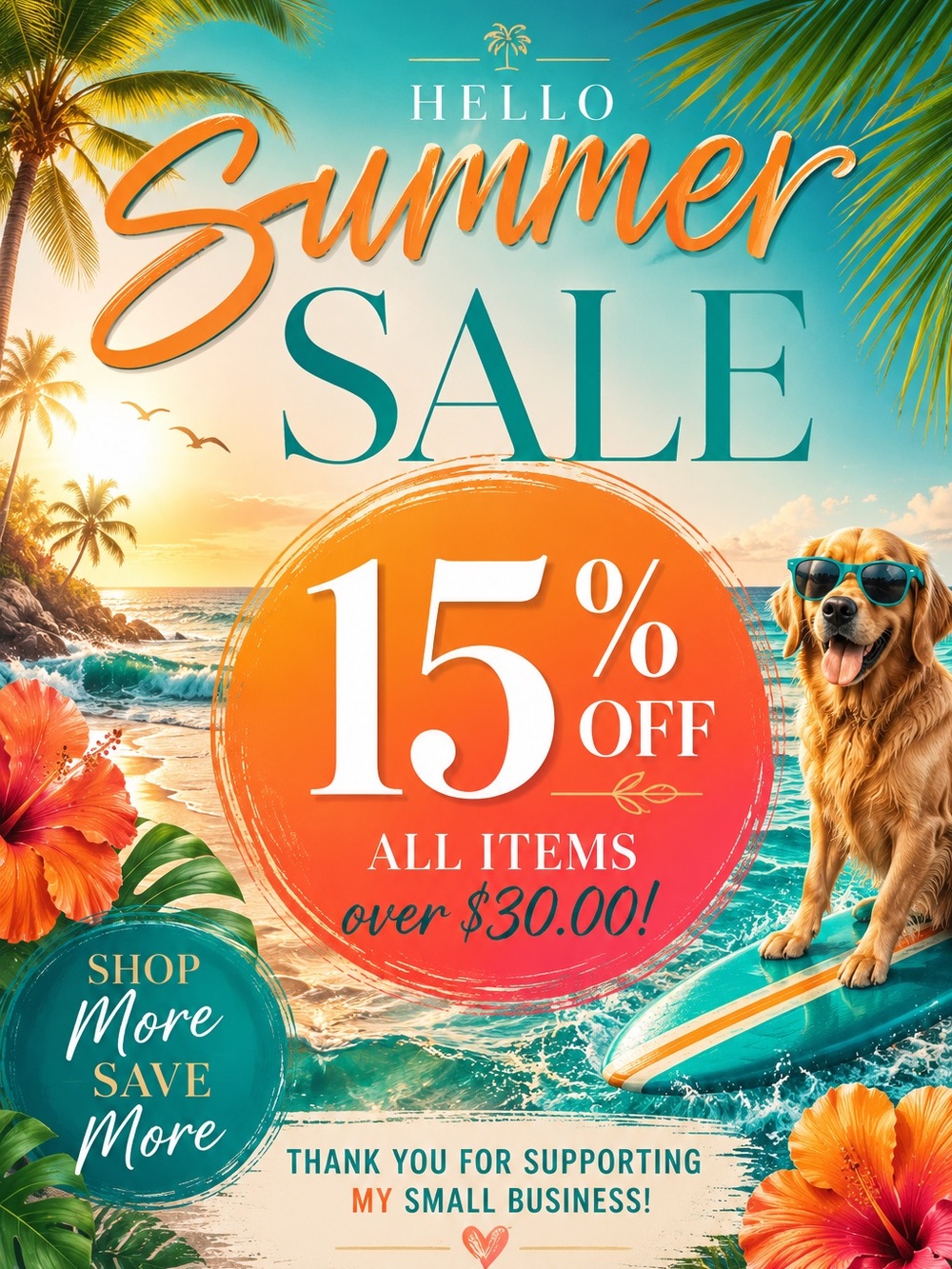 Summer Sale  ~ 15% Off All Items $30+